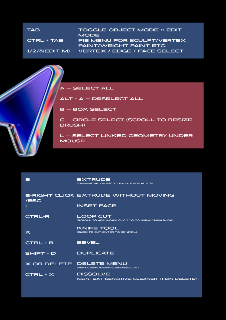 Blender Shortcuts Card 1